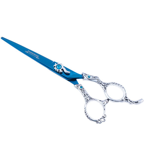 Excalibur Shears Blue Poseidon 6.5" Straight Scissors – High-Quality, Elegantly Decorated