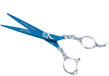 Excalibur Shears Blue Poseidon 6.5" Straight Scissors – High-Quality, Elegantly Decorated