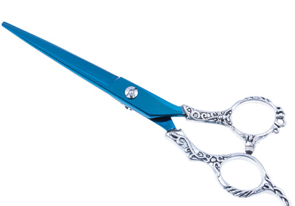 Excalibur Shears Blue Poseidon 6.5" Straight Scissors – High-Quality, Elegantly Decorated