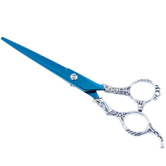 Excalibur Shears Blue Poseidon 6.5" Straight Scissors – High-Quality, Elegantly Decorated