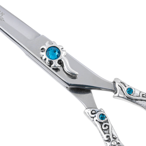 Excalibur Shears Blue Poseidon 6.5" Straight Scissors – High-Quality, Elegantly Decorated