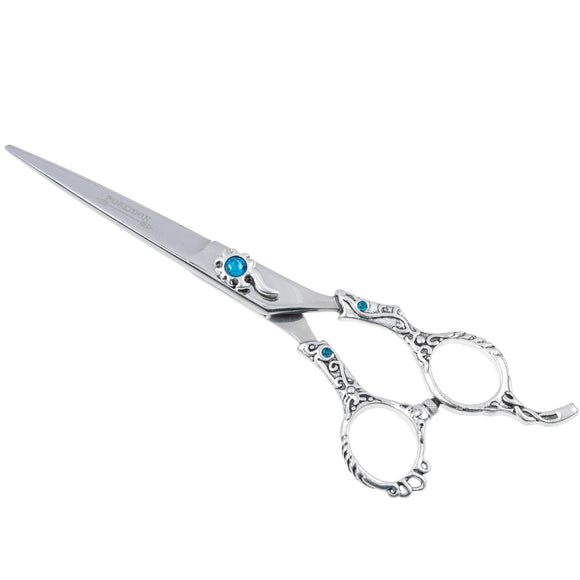 Excalibur Shears Blue Poseidon 6.5" Straight Scissors – High-Quality, Elegantly Decorated