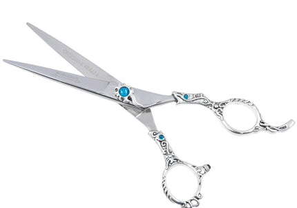 Excalibur Shears Blue Poseidon 6.5" Straight Scissors – High-Quality, Elegantly Decorated