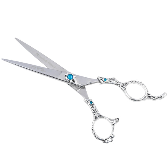 Excalibur Shears Blue Poseidon 6.5" Straight Scissors – High-Quality, Elegantly Decorated