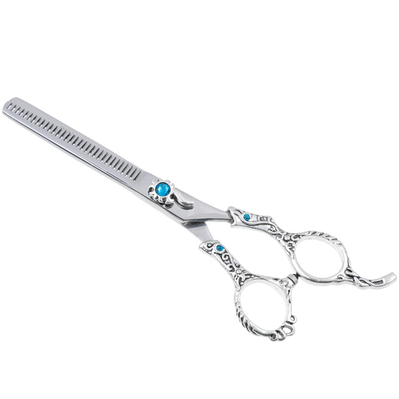 Excalibur Shears Poseidon Blue Thinner 6.5" – Single-Sided Thinning Shears, 32 Notches, Elegant Design