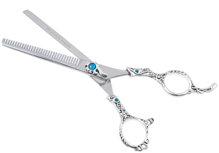 Excalibur Shears Poseidon Blue Thinner 6.5" – Single-Sided Thinning Shears, 32 Notches, Elegant Design