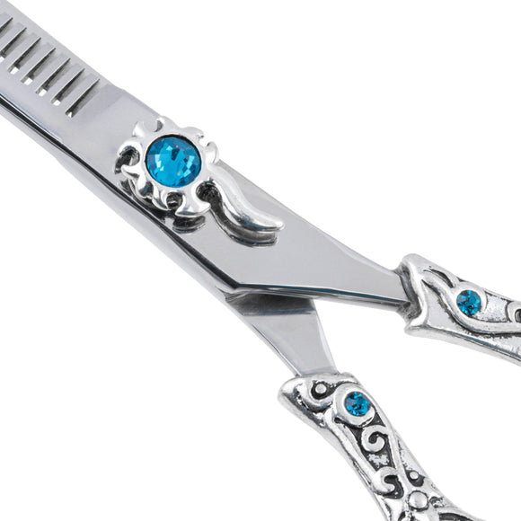 Excalibur Shears Poseidon Blue Thinner 6.5" – Single-Sided Thinning Shears, 32 Notches, Elegant Design