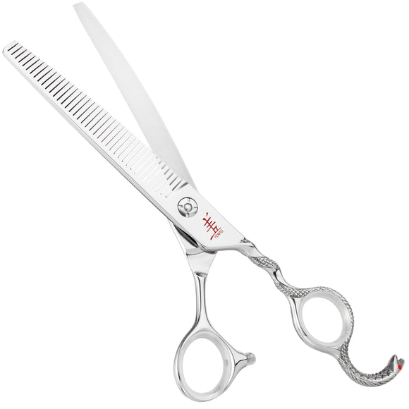 Yento Cobra Series 7" Curved Thinning Shears – Decorative Handle, 40 Teeth, Professional Grade