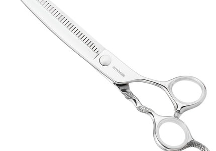 Yento Cobra Series 7" Curved Thinning Shears – Decorative Handle, 40 Teeth, Professional Grade