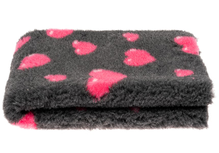 Blovi DryBed A+ Non-Slip Graphite Pet Bed with Pink Hearts, 100x75cm – Soft and Durable