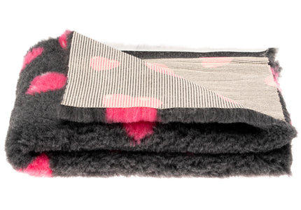Blovi DryBed A+ Non-Slip Graphite Pet Bed with Pink Hearts, 100x75cm – Soft and Durable