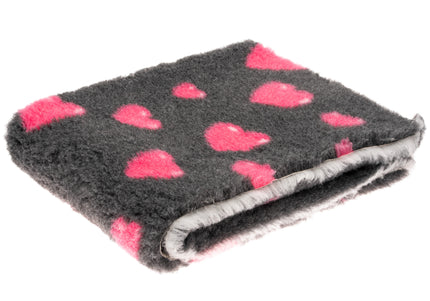 Blovi DryBed A+ Non-Slip Graphite Pet Bed with Pink Hearts, 100x75cm – Soft and Durable