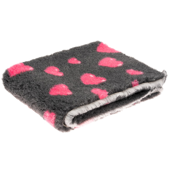 Blovi DryBed A+ Non-Slip Graphite Pet Bed with Pink Hearts, 100x75cm – Soft and Durable
