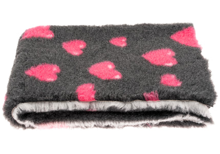 Blovi DryBed A+ Non-Slip Graphite Pet Bed with Pink Hearts, 100x75cm – Soft and Durable