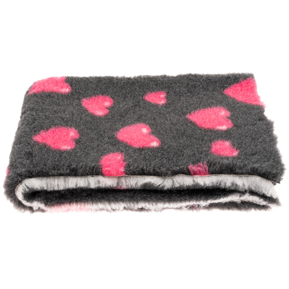 Blovi DryBed A+ Non-Slip Graphite Pet Bed with Pink Hearts, 100x75cm – Soft and Durable