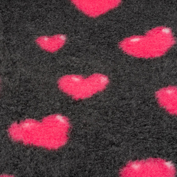 Blovi DryBed A+ Non-Slip Graphite Pet Bed with Pink Hearts, 100x75cm – Soft and Durable