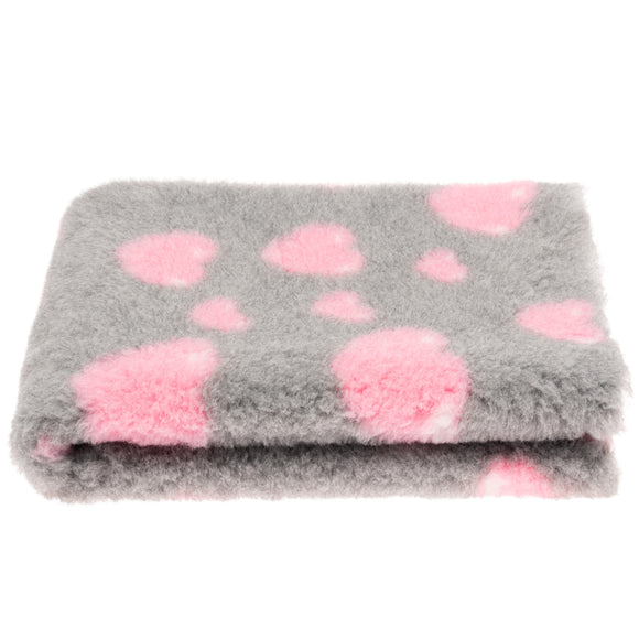 Blovi DryBed A+ Anti-Slip Grooming Bed – Gray with Pink Hearts, 75x50cm, Soft and Durable
