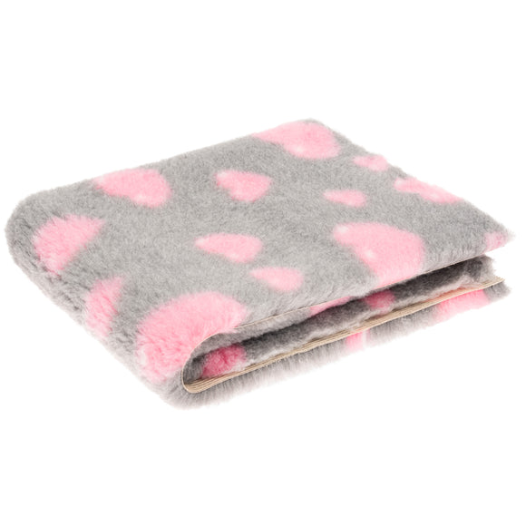 Blovi DryBed A+ Anti-Slip Grooming Bed – Gray with Pink Hearts, 75x50cm, Soft and Durable