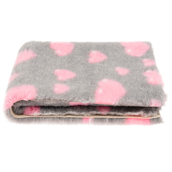 Blovi DryBed A+ Anti-Slip Grooming Bed – Gray with Pink Hearts, 75x50cm, Soft and Durable