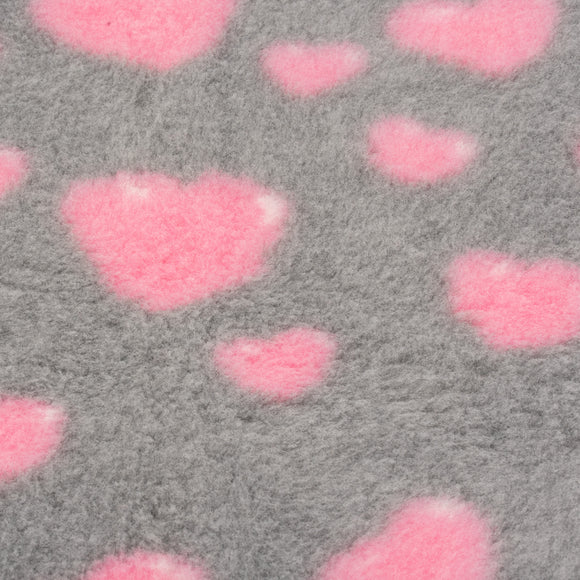 Blovi DryBed A+ Anti-Slip Grooming Bed – Gray with Pink Hearts, 75x50cm, Soft and Durable