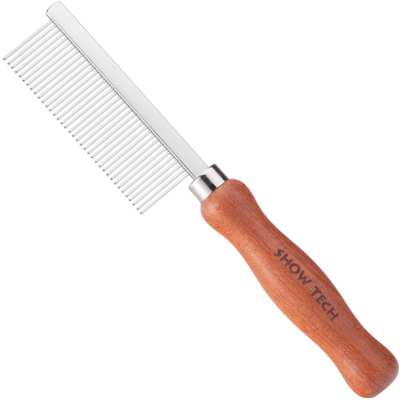 Show Tech Metal Grooming Comb with Wooden Handle – Medium Width, Durable Design