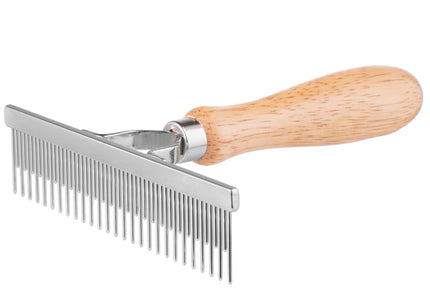 Miranda Cross Grooming Comb – Mixed Tooth Spacing with Ergonomic Wooden Handle