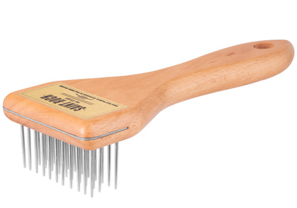 Show Tech Row Rake Wooden Currycomb – Three-Row Needle Design for Effective Detangling