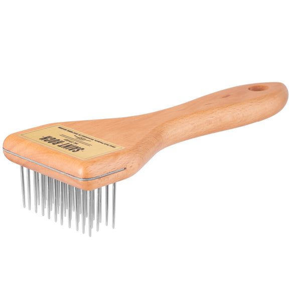 Show Tech Row Rake Wooden Currycomb – Three-Row Needle Design for Effective Detangling