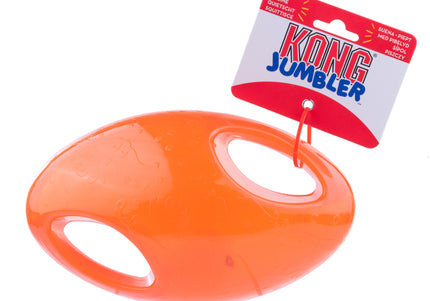 KONG Jumbler Football L/XL – Extra Large Red Ball Toy with Handles and Squeaker, Durable Design