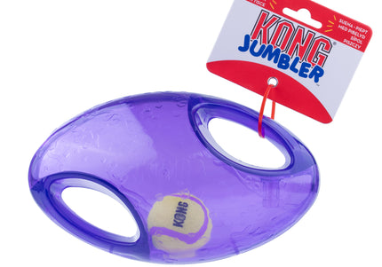 KONG Jumbler Football L/XL – Extra Large Red Ball Toy with Handles and Squeaker, Durable Design