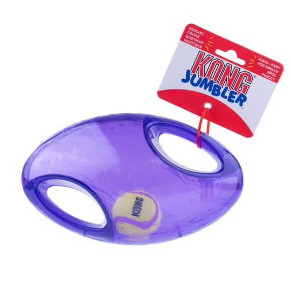 KONG Jumbler Football L/XL – Extra Large Red Ball Toy with Handles and Squeaker, Durable Design