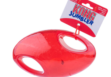 KONG Jumbler Football L/XL – Extra Large Red Ball Toy with Handles and Squeaker, Durable Design