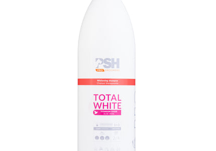 PSH Pro Total White Shampoo – Whitening Concentrate, 1L, Brightening Formula for Light Coats