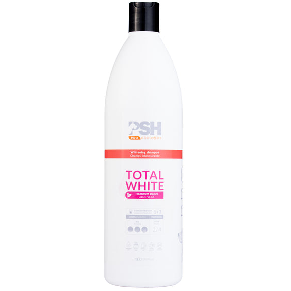 PSH Pro Total White Shampoo – Whitening Concentrate, 1L, Brightening Formula for Light Coats