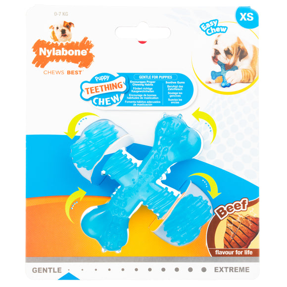 Nylabone Puppy X Shaped Chew XS – Small Flexible Beef-Flavored Teething Aid