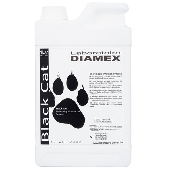 Diamex Black Cat Shampoo – Concentrated Formula for Dark Fur, 1L Bottle, Enhances Shine
