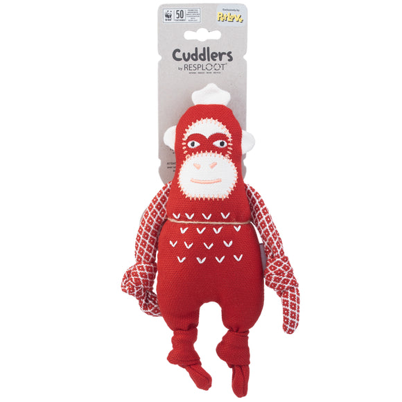 Resploot Cuddlers Sumatran Orangutan Plush – Recycled Dog Toy with Squeaker, Eco-Friendly Design