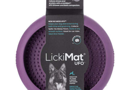 LickiMat UFO Rubber Licking Bowl – Suction Cup Base, Textured Slow-Feed Design, Purple