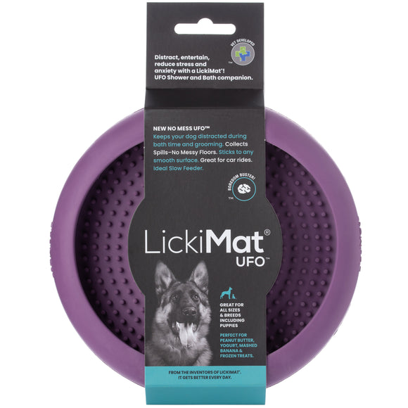 LickiMat UFO Rubber Licking Bowl – Suction Cup Base, Textured Slow-Feed Design, Purple