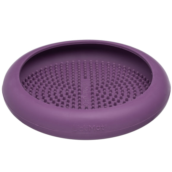 LickiMat UFO Rubber Licking Bowl – Suction Cup Base, Textured Slow-Feed Design, Purple