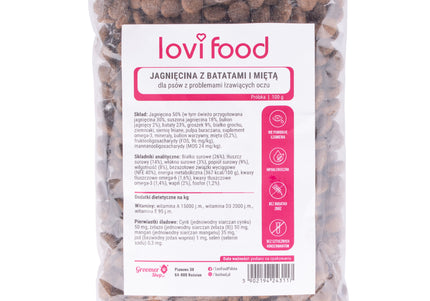 Lovi Food Lamb with Sweet Potatoes and Mint – Grain-Free Sample, 100g, Gentle Formula for Tear Stains