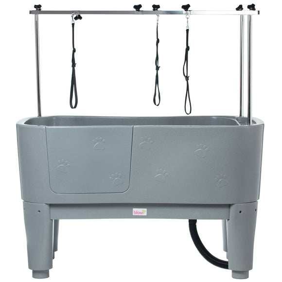 Blovi Large Stationary Grooming Bathtub – Sturdy Gray Basin with Non-Slip Surface