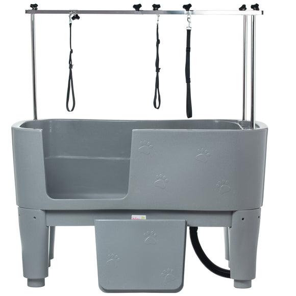 Blovi Large Stationary Grooming Bathtub – Sturdy Gray Basin with Non-Slip Surface