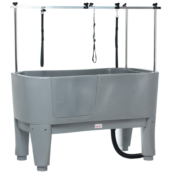 Blovi Large Stationary Grooming Bathtub – Sturdy Gray Basin with Non-Slip Surface