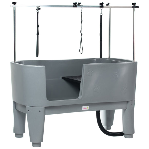 Blovi Large Stationary Grooming Bathtub – Sturdy Gray Basin with Non-Slip Surface