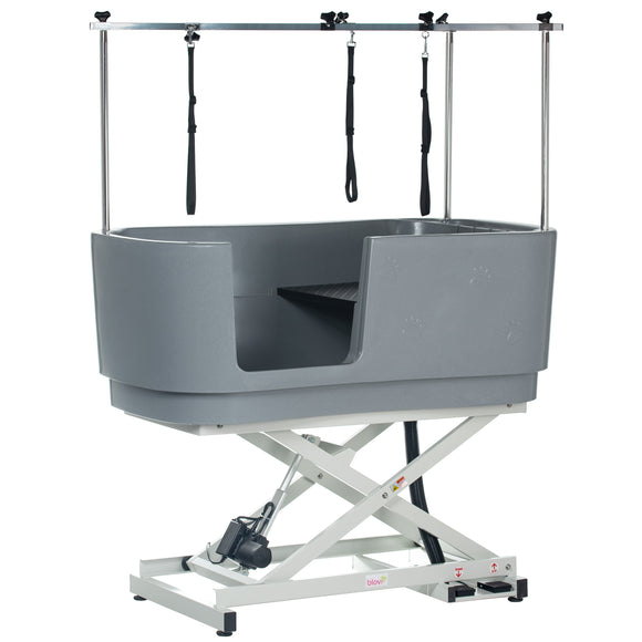 Blovi Electric Dog Bath – Large Solid Grooming Tub with Electric Lift and Double-Sided Boom, Gray