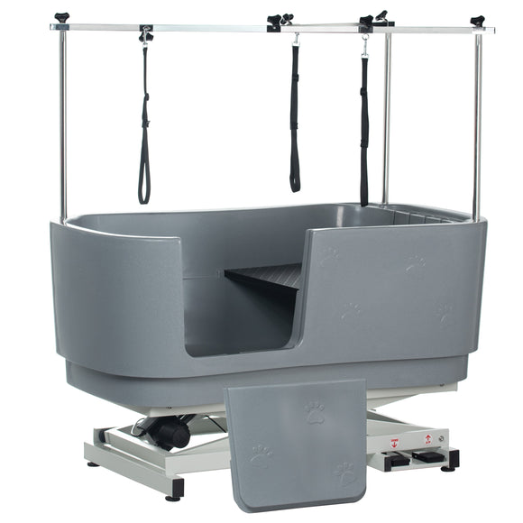 Blovi Electric Dog Bath – Large Solid Grooming Tub with Electric Lift and Double-Sided Boom, Gray