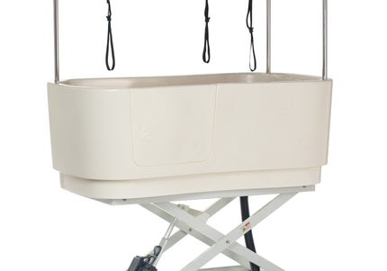 Blovi Electric Dog Bath – Large Solid Grooming Tub with Electric Lift and Double-Sided Boom, White-Ecru