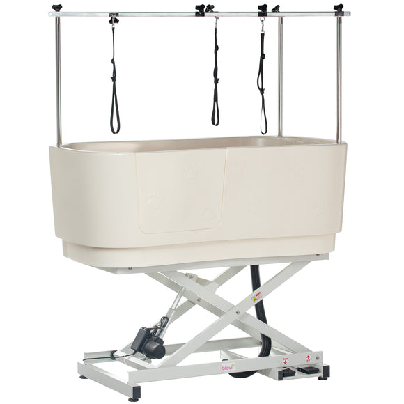 Blovi Electric Dog Bath – Large Solid Grooming Tub with Electric Lift and Double-Sided Boom, White-Ecru