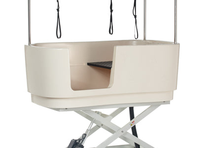 Blovi Electric Dog Bath – Large Solid Grooming Tub with Electric Lift and Double-Sided Boom, White-Ecru